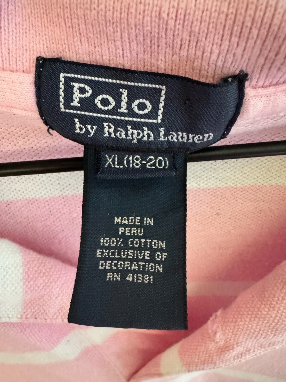 Polo Ralph Lauren Boys XL 18-20 Pink White Striped Polo Shirt